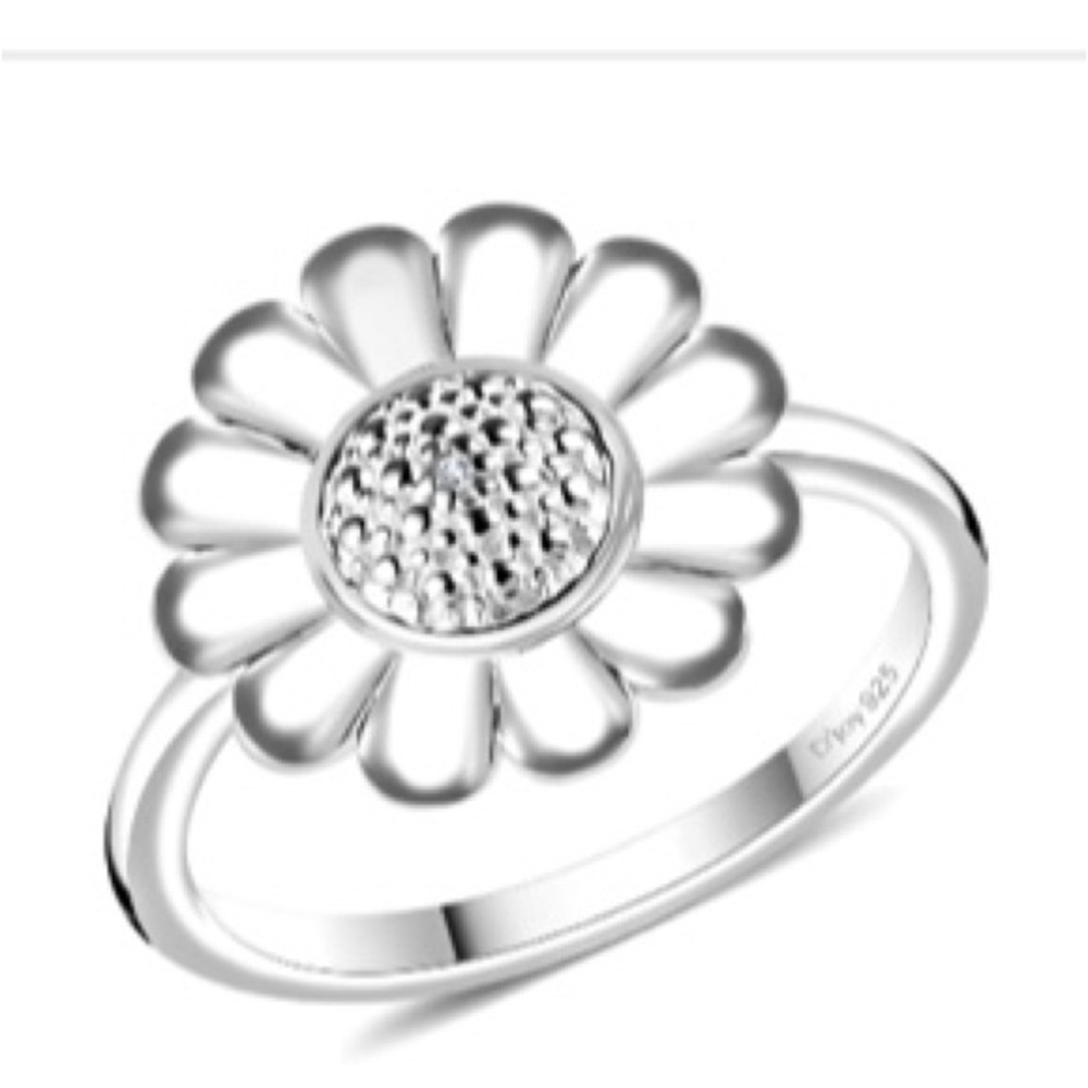 Beautiful D’Joy 925 pSilver Ring Diamond Accent Floral Ring